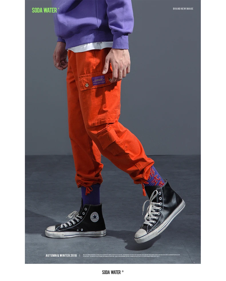 Газированной воды бренд брюки-карго Для мужчин хип-хоп Повседневное карман брюки Мода уличной хип-хоп бегунов Брюки 8864 Вт