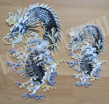 

Pair of Chinese dragon ethnic style large Embroidery Patches for Jacket Back Vest Motorcycle Biker one big and one small