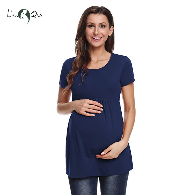 Полосатая свободная туника для беременных Топы Женская футболка одежда плюс размер оборки А-силуэт Футболка для беременных женские футболки