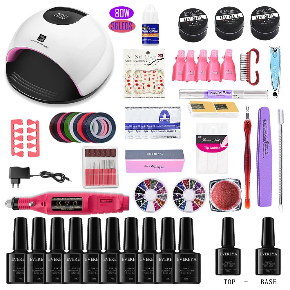 

Nail Manicure Set For Manicure Gel Nail Polish Kit Nail Art Sets 80W/36W Nail Dryer UV LED Lamp Tools For Manicure Tools Kit