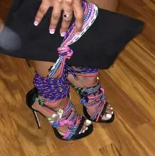 Open Toe Multicolor Rope Gladiator Stiletto Sandal Rome Design High Heel Lace Up Sandals Shoes Platform Party Dress Shoes stylish rope style lace up keen high sandal booties sexy strappy open toe stiletto heel gladiator sandals fashion dress shoes