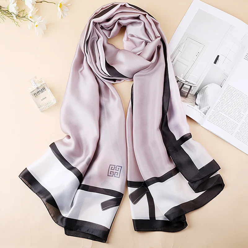 

2018 summer spain luxury brand women plain scarf fashion print silk scarves designer shawls and wraps long size bandanas foulard