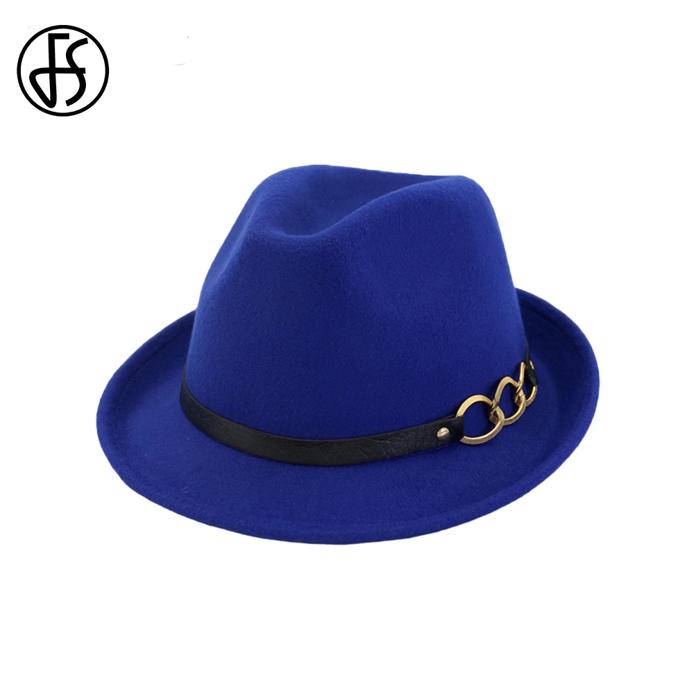 

FS Fashion Ladies Hats Wide Brim Men Fedora Hat Classic Godfather Vintage Church Dresses Royal Blue Women Elegant Bowler Cap