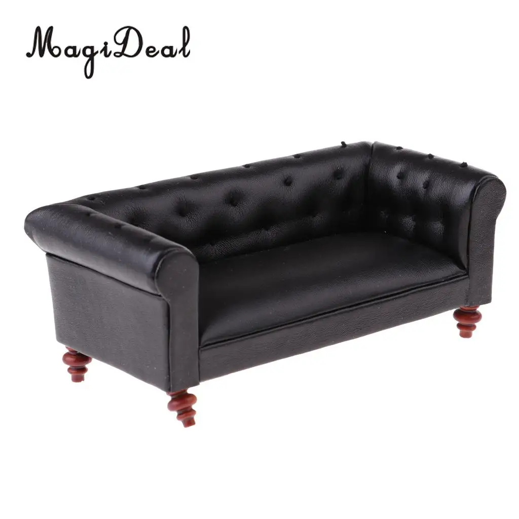 Us 19 08 27 Off 1 12 Scale Dollhouse Miniature Wooden Mini Furniture Leather Long Sofa Couch Living Room Bedroom Accessory Model Toy In Furniture