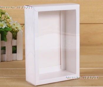 

14x7x3cm Clear Transparent PVC Window Clear Brown paper box with pvc plastic window paper Drawer box gift packing 100pcs/lot