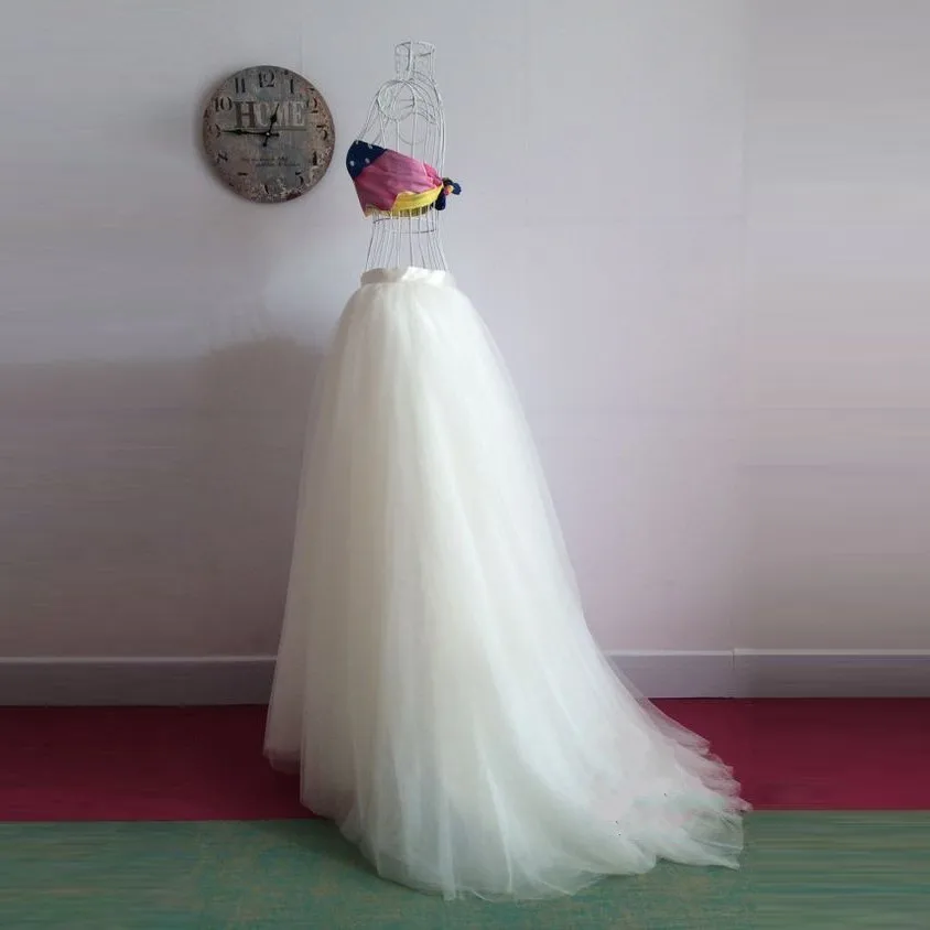 

High End 5 Layers Maxi Long Skirt Soft Tulle Skirts For Bridal Long Tutu Skirt Sweep Train Zipper Waist Customized Saia Longa