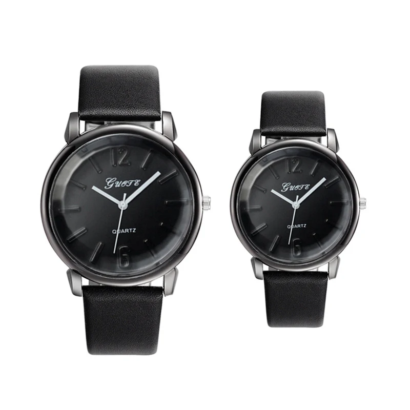 ORIGINAL  2Pcs Couple Watch Round Dial Analog Simple Womens Creative Leather Fine Watches Women Ladies Dress 