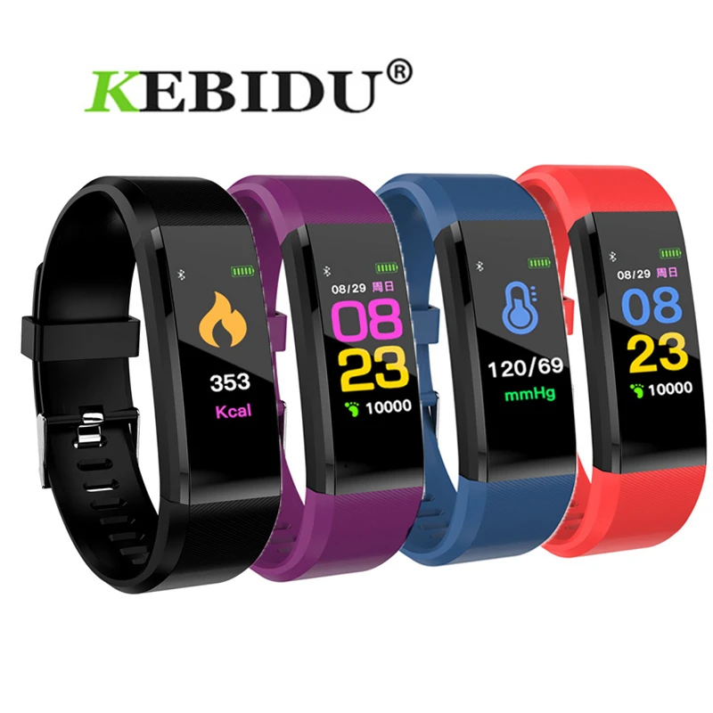 Kebidu ID115 ЖК-дисплей браслет плюс смарт-браслет Фитнес сердечного ритма трекер активности Monitor группа будильник вибрации Цвет