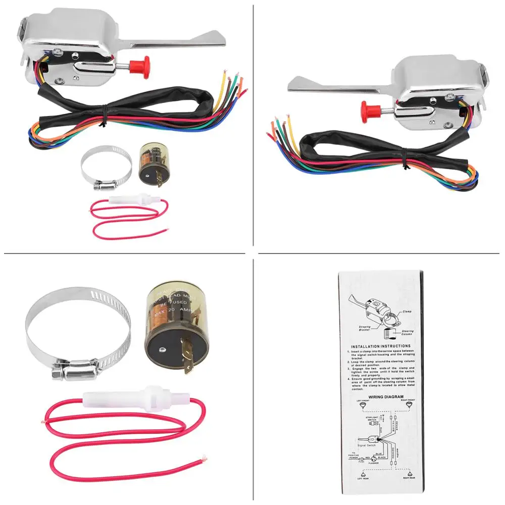 

12V Universal Turn Signal Switch Street Hot Rod with flasher and mounting clamp fit for Ford Buick GMC P021-TS-HL101