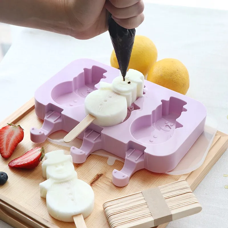 1Pcs Summer Silicone Ice Cream Mold With 50 Wood Sticks Reusable Ice Cubes Popsicle Molds Ice Cube Maker Ice Cream Mould Tools