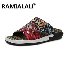 Ramialali/Летняя мужская обувь новые модные повседневные мужские сандалии парусиновая дышащая нескользящая обувь на плоской подошве мужские пляжные сандалии