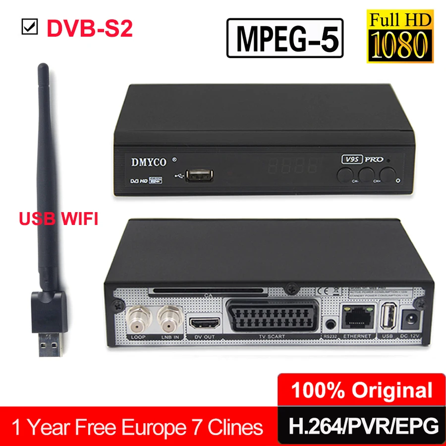 DVB-S2 HD спутниковый ТВ приемник Поддержка LNB HD 1080 P PowerVu Biss ключ 3g H.264 + USB WI-FI + 1 год Испания резких перемен температуры Португалии рецепторов