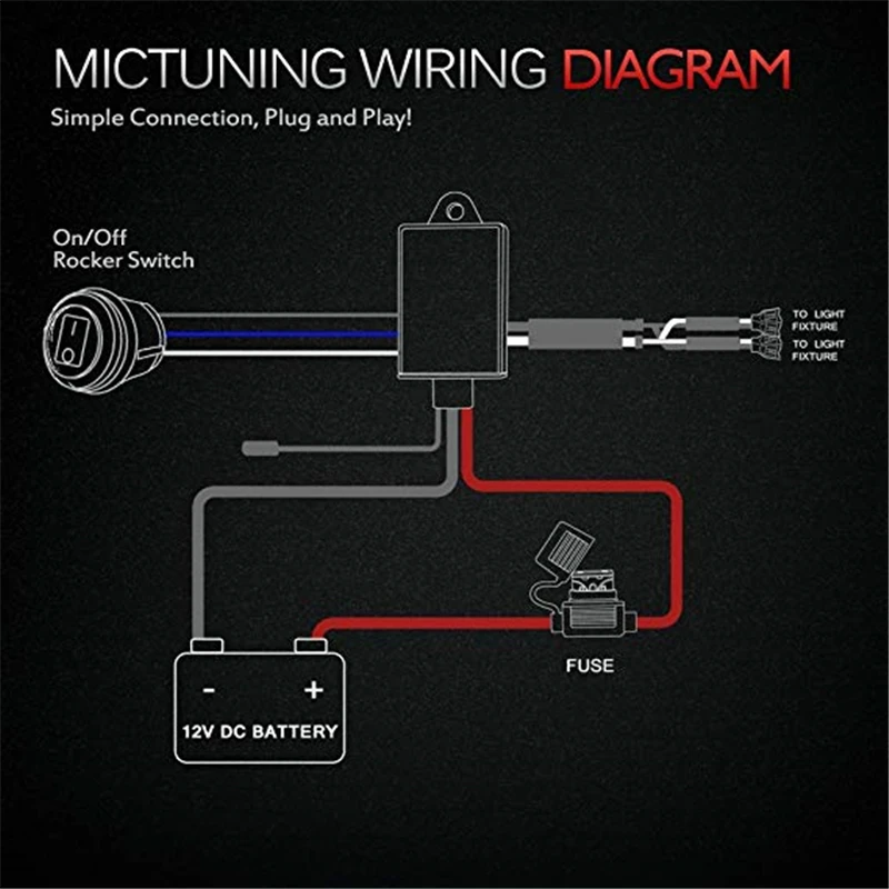 MICTUNING Автомобильный светодиодный рабочий светильник бар жгут проводов 40Amp реле предохранитель ВКЛ-ВЫКЛ-Стробоскоп красный водонепроницаемый переключатель 2 провода с пультом дистанционного управления