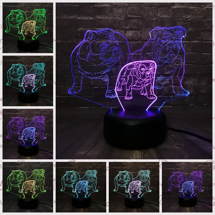 Bulldog Doggy family Mix двухцветная лампа Ночной светильник 3D LED для детей детский спальный
