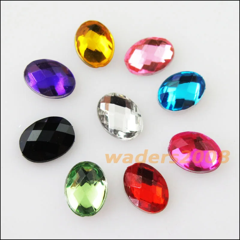 

40Pcs Mixed Faceted Oval Ellipse Acrylic Plastic Rhinestone Flat Back 10x14mm