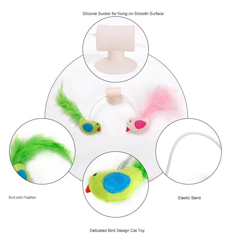 Кошка Птица интерактивная игрушка палочка-Дразнилка с перьями на присоске Окно, кошка скребок кошачья мята птица Фаршированные Плюшевые игрушки для кошек товары для домашних животных