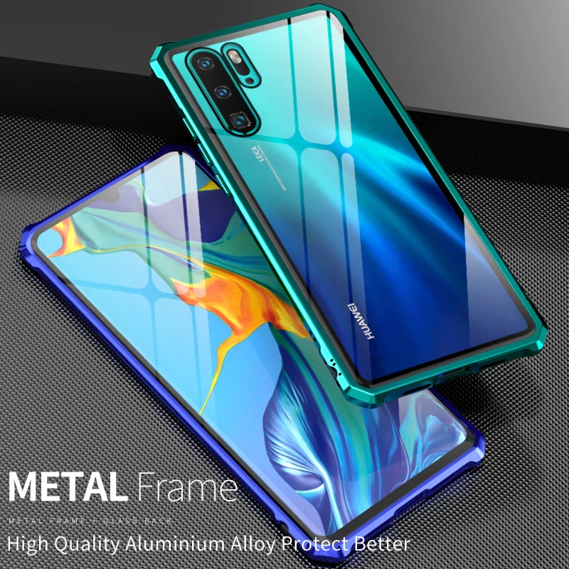 Алюминиевый металлический чехол-бампер для huawei P30 Pro Lite, Противоударная рамка, прозрачная 9H стеклянная задняя крышка, huawei P30Pro чехол s P30Lite