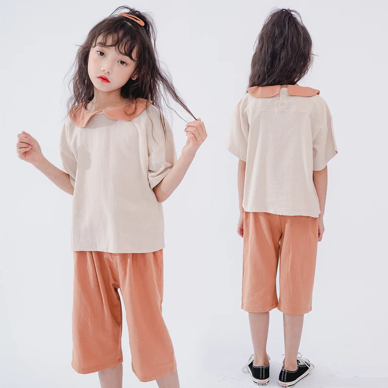 

Toddler Girl Clothes Summer Kids Tracksuit Shirt Cotton And Linen Shirt + Pant Vetement Fille Ete Teen Big Girl Clothes 10 12 13
