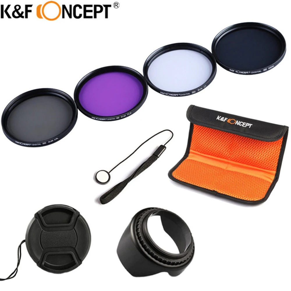 K&F CONCEPT UV+CPL+FLD+ND4 Neutral Density Camera Lens Filter Kit+Bag+Lens Hood Cap+Cleaning