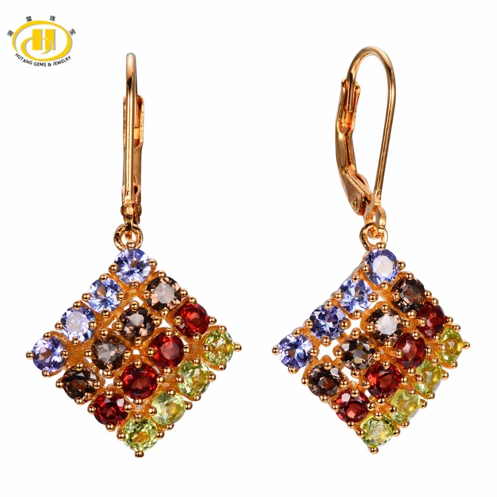 

Hutang Natural Multi Gemstone Tanzanite & Peridot Solid 925 Sterling Silver Romantic Earrings Fine Jewelry For Women's Wedding