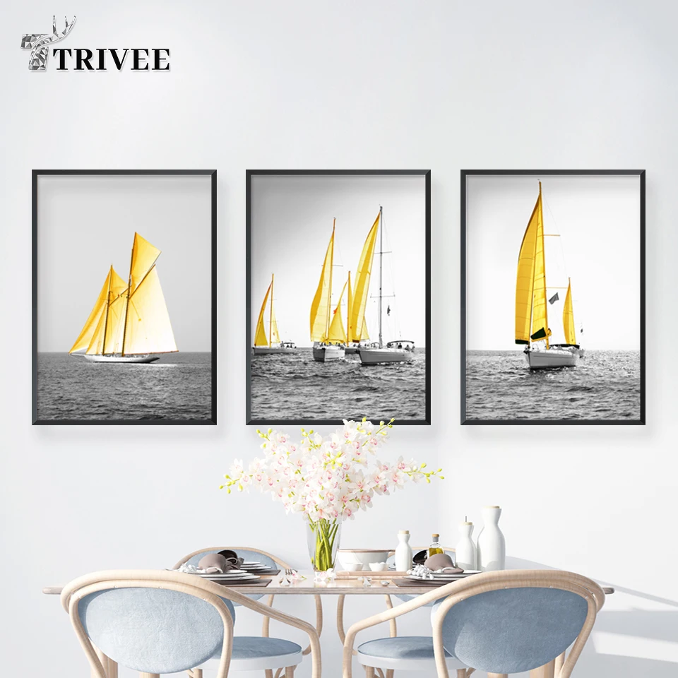 

Sailing Yellow Boats Canvas Painting Seascapes Wall Pictures For Living Room Nordic Posters And Prints Decorative Office Decor