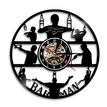 

1Piece Barman Vinyl Record Wall Clock Club Vintage Time Clock Creative Hanging Wall Art With LED Blacklight Gift For Barmen