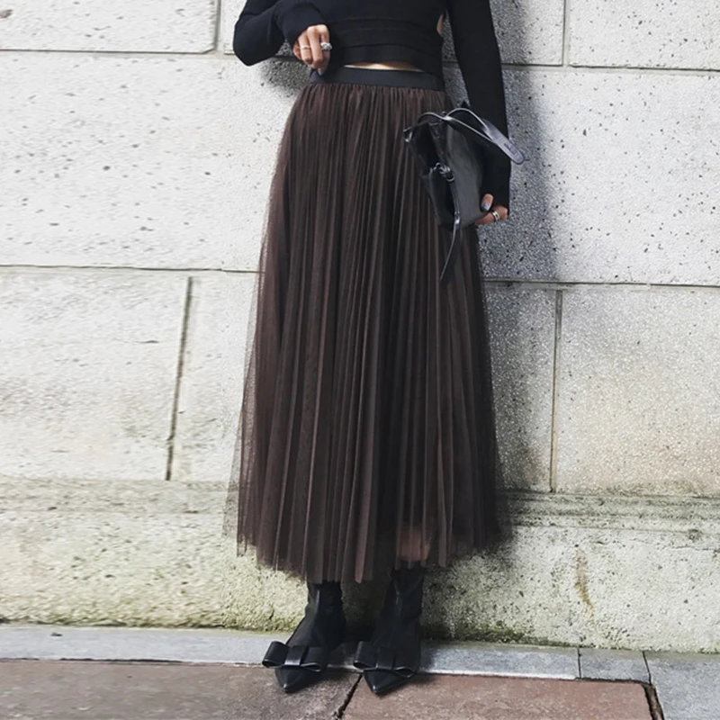 VGH Женская юбка свободные негабаритных трапециевидной формы до щиколотки сетки лоскутное сетки длинные юбки для женщин Весна 2019 модные
