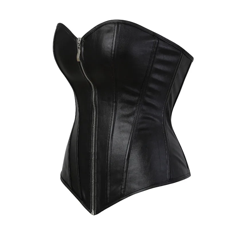 Wholesale Sexy Hollow Zipper Front Faux Leather Overbust Corset