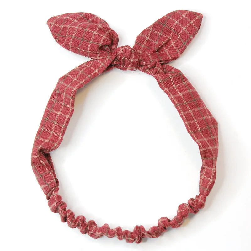1Lovely Grid Rabbit Ears Hair Band for Girls Infant Hair Accessories Headwrap Make Up Sweet Little Girl's Bow Headband Turbans