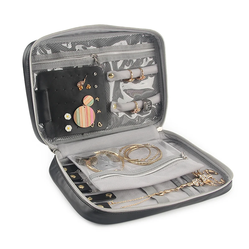 

Travel Jewelry Organizer Bag Women Necklace Rings Earrings Bracelet Display Pouch High Capacity PU Traveling Jewelry Case