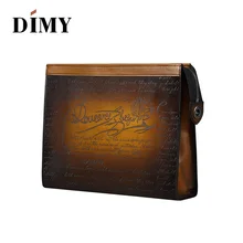 

2018 Italian Calfskin Leather Wallet Men's Purse Clutch Cow Leather Genuine Zipper Letter Patina Hand-wiping Clutches HandBag