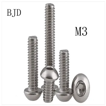 

100pcs M3 SUS304 Stainless Steel Bolt M3*(4/5/6/8/10/12/14/16/18/20/22/25/30/35/40/45/50) mm A2-70 Button Head Socket Screw Bolt
