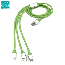 CloudTech High spring TPU USB Cable 3 in 1 USB Charge Cable with 8 Pin Lightning/USB C, Micro USB Charger for Android iPhone