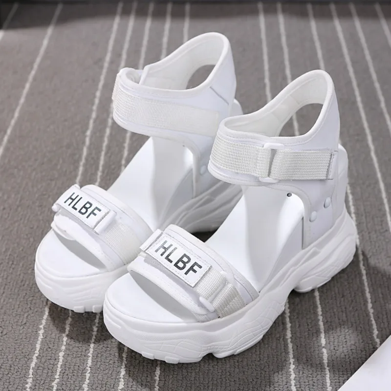 SWYIVY White Sandals Platform Elevated Leisure Women's Sandals Genuine Leather 2019 Summer Fashion Shoes Female Chunky Sandal