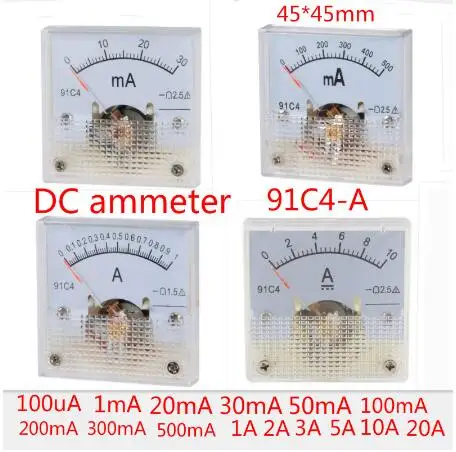 2,5% Точность DC 100uA 20mA 30mA 100mA 500mA 0-1A 2A 3A 5A 10A 15A 20A 30A 50A 100A Амперметр аналоговый измеритель в Панель Амперметр 91C4