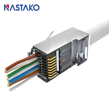 

NASTAKO 50/100pcs RJ45 Connector Cat5e Cat6 Network Connector 8P8C Metal Shielded Modular rj45 Plug stp Terminals have hole 8Pin