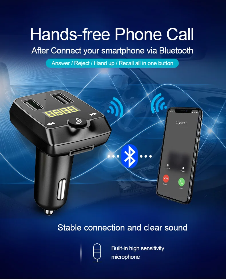 ANLUD FM Transmitter Bluetooth Car Kit MP3 Player Dual USB Bluetooth 4.2 Voltage Display Support FLAC Lossless Music Playing (6)