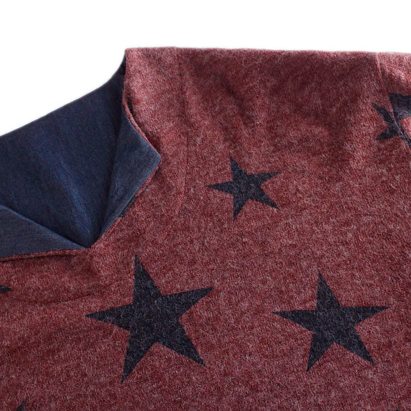 Autumn Fashion long loose sweater female pullover star print laper v-neck knitwear  long sleeve elegant women  knitted  tops36233