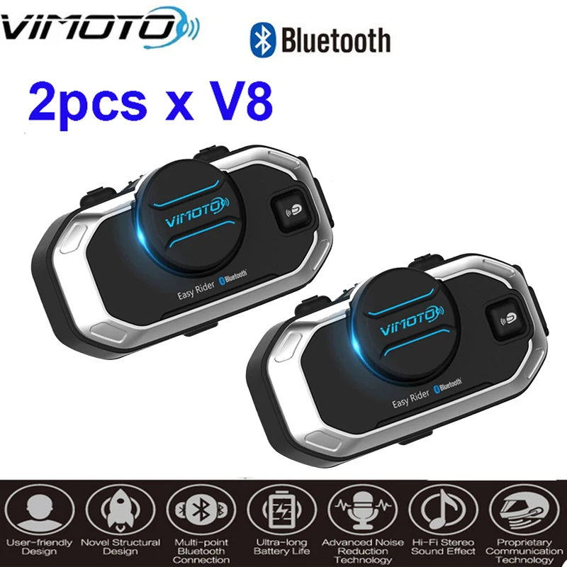 2 шт. Vimoto V8 850 мАч мотоциклетный многофункциональный шлем Bluetooth гарнитура мотоциклетная стереогарнитура для двухсторонней Raido