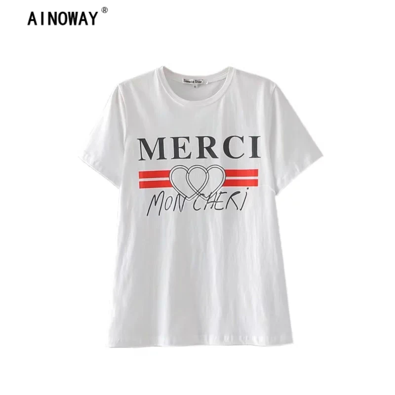 

Oversize Summer women letter printed cotton T-shirt ladies short sleeve o-neck cotton white Tops tees oversize