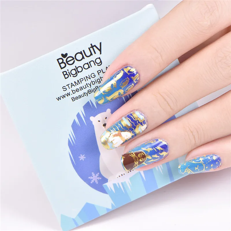 BeautyBigBang 6*6 см штамповка для ногтей полярный медведь лиса Пингвин животные для штамповки ногтей пластины трафарет для дизайна ногтей трафареты BBB018