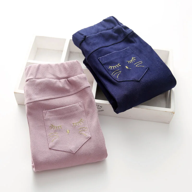 

2018 Spring Autumn Trousers 2-10T Years Children Cotton Solid Color Pattern Basic Elastic Capri Little Kids Girl Skinny Pants