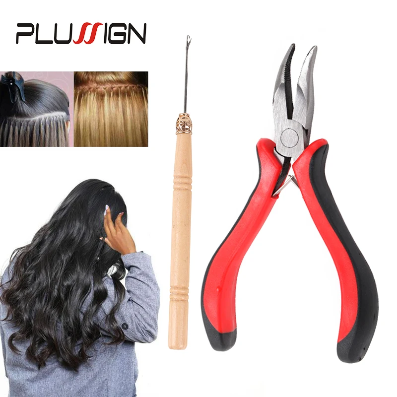 

Plussign 1Pcs Red Black Hair Extensions Plier +1Pcs Wooden Needles For Microrings Clips Links Beads & Stick Hair Extesnion