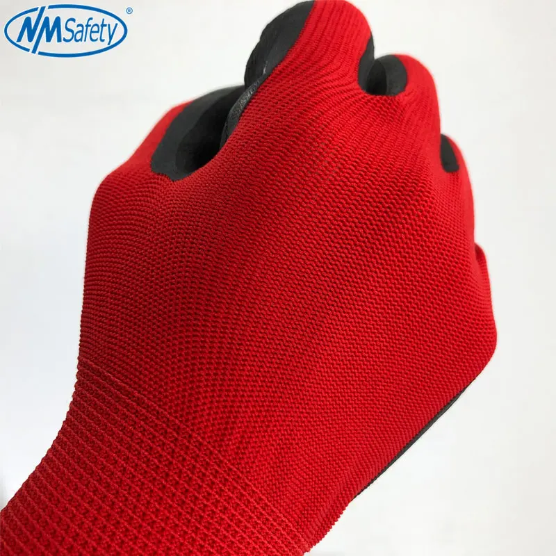 NMSafety рабочие перчатки мужские или женские полиэстер черный пенопласт латекс Crinkle рабочие защитные перчатки
