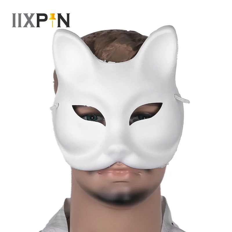 

5pcs Fox Mask DIY Paintable Plain Paper Mask White Fox Mask Cosplay Accessories Mardi Gras Party Masquerade Costume Halloween