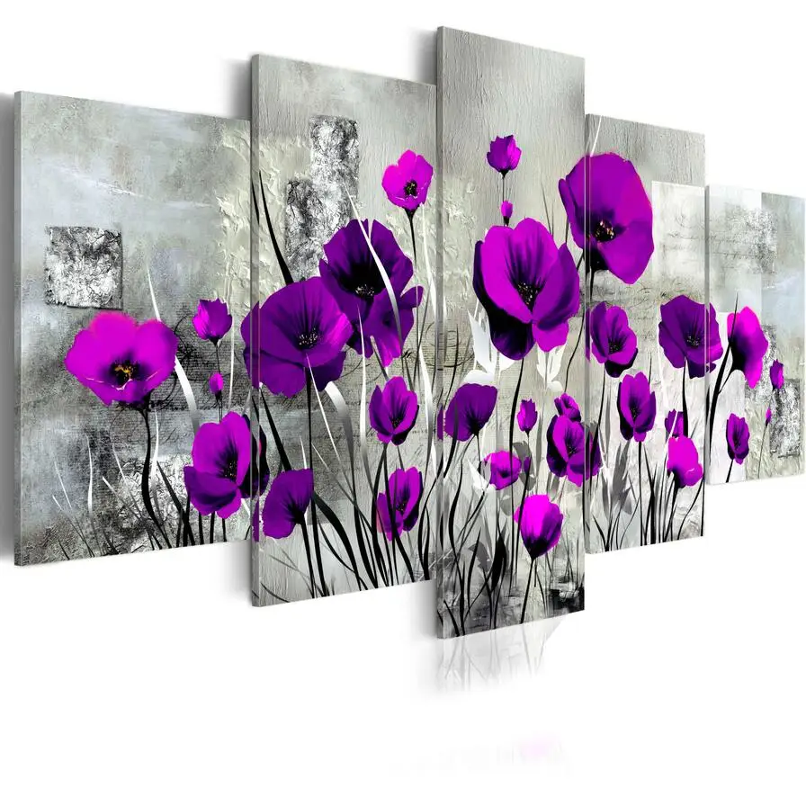 Online 5 teile satz Rot Pruple Mohn Blume Kunstdruck Rahmenlose Leinwand Malerei Wand Bild Home Dekoration, wählen Farbe Und Größe Keine Rahmen