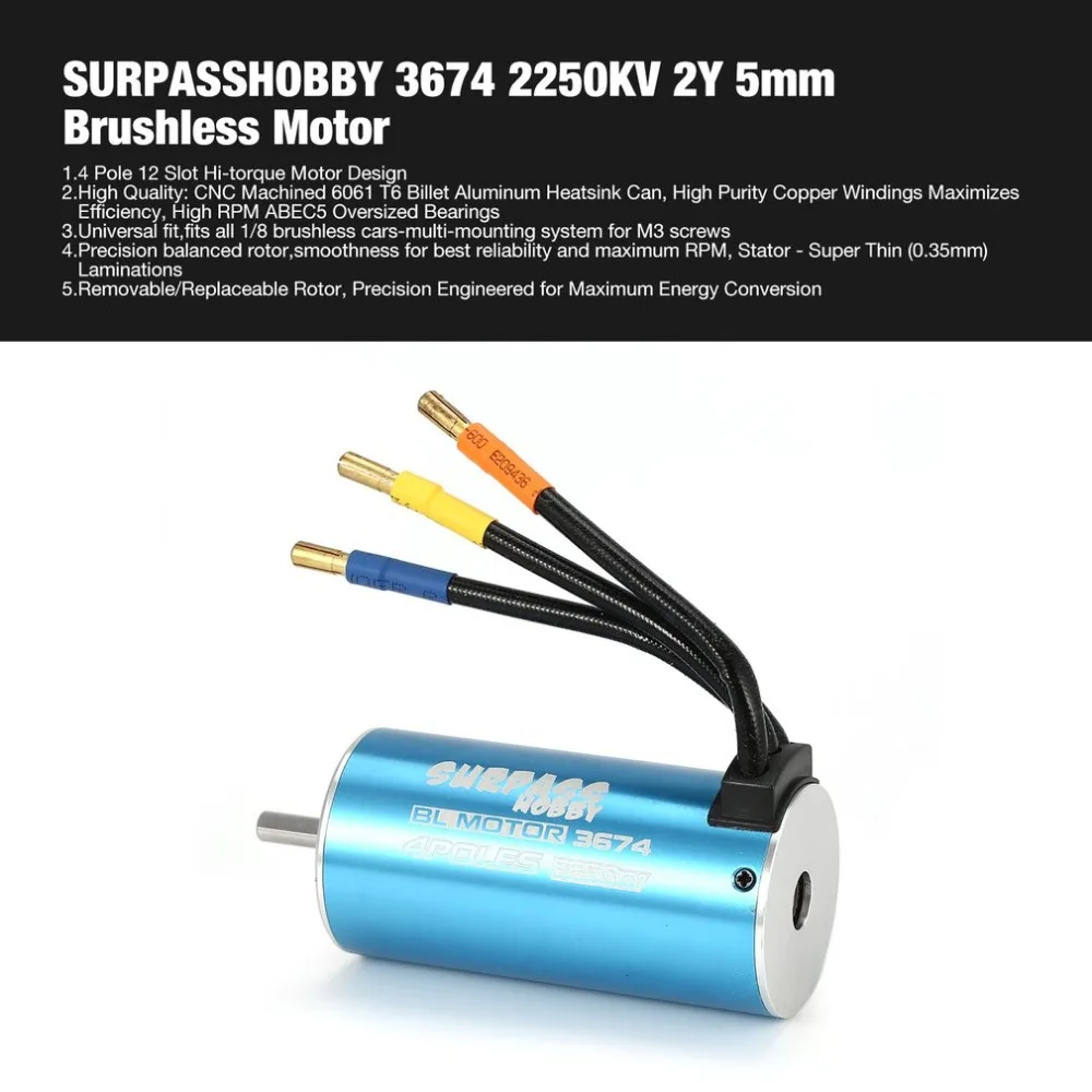 

SURPASSHOBBY 3674 2250KV 2Y 5mm Brushless Motor for 1/8 RC Remote Control Car Parts Spare Parts Accessories DIY Component fz