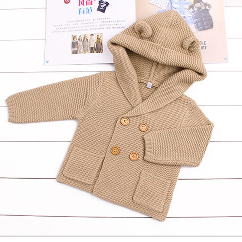 Baby Boy Knitting Cardigan Winter Warm Newborn Infant Sweaters Fashion Long Sleeve Hooded Coat Jacket Kids Clothing Outfits