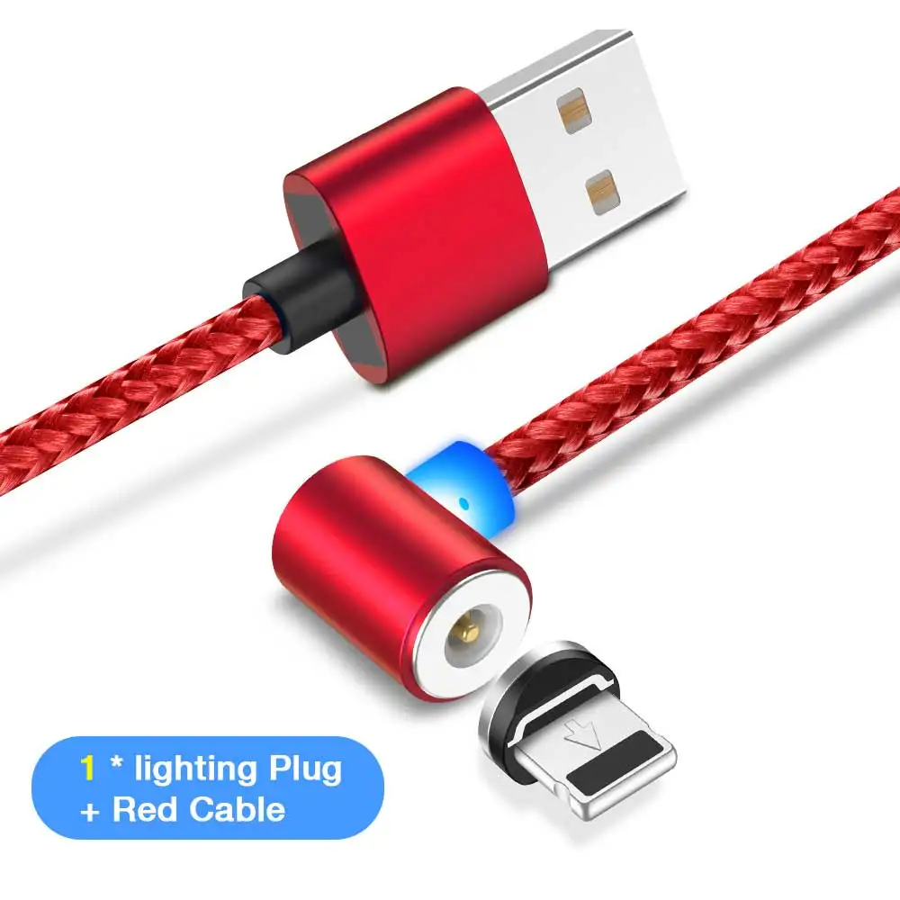 KISSCASE магнитные кабели для мобильных телефонов для iPhone Micro usb type C USB C зарядный кабель для samsung S10 HUAWEI P30 адаптер зарядки - Цвет: Red lighting