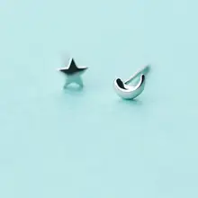 Асимметричные серьги(так мелкие/жестяным 5 мм) реальные. 925 пробы серебряные украшения полумесяц звезда серьги GTLE1413